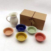달소금 예쁜 도자기 전통주잔 5인 막걸리잔 선물세트-유광 오색SET, 유광 오색SET