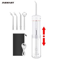 구강세척기 물치실INSMART-휴대용 구강 세척기 치과 워터픽 개폐식 디자인 방수 제트 치실 치아 클리너, 01 WHITE