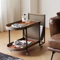 베드 침대 사이드 간이 테이블 쇼파 보조 가벼운 고급 안장 가죽 소파 작은 아파트 거실 이동식 트롤리 코너 현대 간단한 발코니 스토리지 랙, [01] 안장 가죽 사이드 테이블
