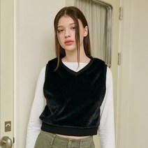샐러드볼즈 CROP FUR VEST BLACK