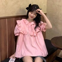 여름 여성 반팔 블라우스 오버핏 무지 프릴 퍼프 러블리 A라인 풀오버 셔츠 빅사이즈 A21