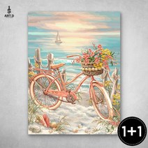 1+1 아트디 보석십자수 캔버스형 DIY 비즈 30x40 파스텔 시리즈, NO.43 바다와 자전거, NO.21 세느강의 저녁