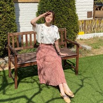 데일리앤 리젠 여성 밴딩 플라워 링클 주름 쉬폰 롱 스커트 봄 여름