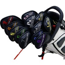 CRAFTSMAN 골프 아이언 커버 웨지 헤드 컬러풀 넘버 12매입(3~9개 Pw Aw Sw Lw 2) 합성 피혁 블랙, 1pcs하늘색오른쪽글자및번호매기기