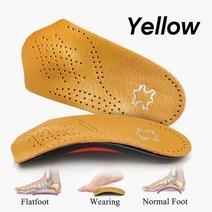 eid leather orthopedic insoles orthotics health sole pad for flat foot heel pain 아치 지원 남자 여자 43, 노란색, EU 43-44
