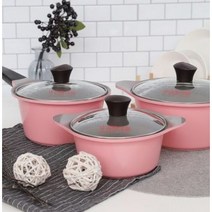 키친아트 줄리엣 냄비 3종세트, 핑크, 편수냄비 18cm + 양수냄비 16cm + 20cm