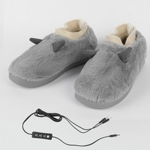 풋워머 발보온기 충전식 발온열기 사무실 발난로 발히터 발워머 겨울선물 Usb 조절 가능한 온도 가열 탈착식 및 빨 플러시 귀여운 슬리퍼 따뜻함 액세서리, 회색 온도 조절기, 42-43