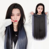 하이유니 헤이즈블루 시크릿 투톤 스트레이트 펌 셀프 붙임머리 여자 여성 헤어 피스 패션 부분 가발 60cm, 브라운블랙
