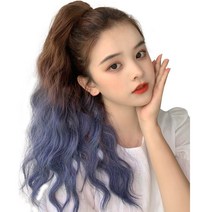 가발위드 펌히피 집게 컬러 웨이브 집게형 포니테일, 1개, 라이트딥블루