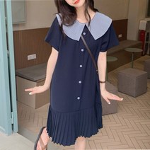 캐주얼 카라 플리츠 원피스 데이리 루즈핏 체형커버 반소매 미디원피스 여름 2컬러