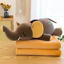 대성 캐릭터 쿠션 담요 세트 투웨이 사무실 낮잠 담요, 브라운