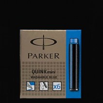 PARKER 만년필 미니 잉크 카트리지 리필용 6개입, 본상품선택, 워셔블 블루