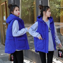 QIANSU 가을겨울신상 솔리드 빅포켓 후드패딩조끼