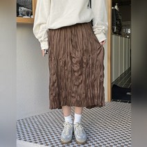 핫핑 레코 스웨이드 주름 밴딩롱스커트