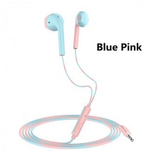 2021 새로운 3.5mm 유선 헤드폰 (베이스 이어폰 포함) Xiaomi IPhone 용 마이크가있는 스테레오 음악 스포츠 게임용 헤드셋, 01. Blue Pink