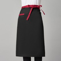 폴리에스테르+면 혼방 소재 심플 롱 허리 앞치마 깊이감 있는 포켓 포함, 블랙레드