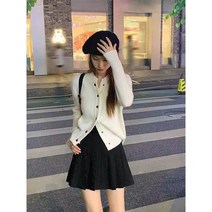 겨울골프스커트 테니스 주름 플리츠 빅사이즈 스커트 스웨터 코트 여성 가을 니트 가디건 느슨한 아우터 탑 + 정장