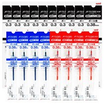 uni 제트스트림 노크 볼펜 리필 세트, 0.38mm 리필 흑10개+청4개+적색4개 세트