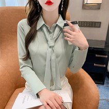Z3JC 여성 긴팔 쉬폰 가을 탈부착 리본넥 슬림해 보이는 화이트 셔츠 블라우스