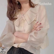 나바바 NB631 플리츠 와이드 칼라 블라우스