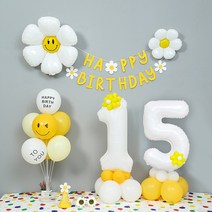 [피앤비유니티]데이지 두자리숫자기둥 가랜드 생일 풍선세트(모자 안경포함), 화이트 숫자대15