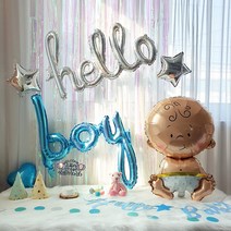 재미제이 베이비샤워 7종 파티풍선세트 헬로우베이비 아기풍선, 1set, 헬로우보이 7종풍선세트