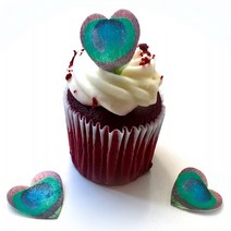 24 Teal Green Rust Heart Love Edible Wafer Paper Peacock Feathers Very Small 0.75” Feather Cake Cupc, 1