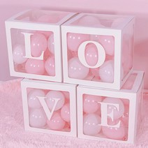 알리미스토리 love 화이트 핑크 파티 풍선박스 4개세트, 1세트, love풍선박스_핑크