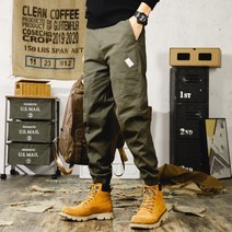 남자 커플 카고 조거팬츠 허벅돼 통큰 보세 코디 스트링 9부 작업 밴딩 가을 조커 팬츠 루즈핏 와이드