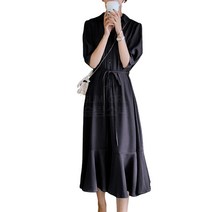 데일리 우아한 카라넥 프렌치 5부 반팔 셔츠 미디 원피스 뉴타임즈