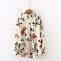 꽃무늬 블라우스 신상품 여성 장미 꽃 프린트 쉬폰 블라우스 긴 소매 캐주얼 오버 사이즈 셔츠 여성용 한국 스타일 탑스 여성복 T0