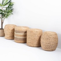 라탄 내추럴 해초 다용도 푸프 수초 스툴 4종 원형 의자장식 인테리어 소품, 원형(무늬)