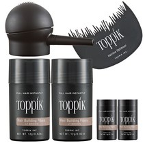 TOPPIK 토픽 흑채 12g 2개 세트 (2개월분) 에어펌프 옵티마이저 포함 3g 2개 증정 색상선택 천연케라틴 증모제, 밝은갈색 12g