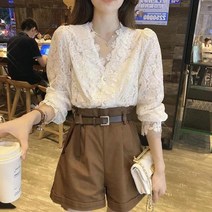 레이스 V 넥 원피스 고급 세련된 셔츠 봄 샬랄라 청바지 스커트 만능 코디