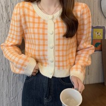 [랜덤플레이] 빅 체크 버튼 가디건