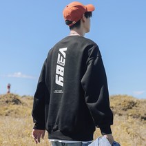 가을 겨울 기모에 도톰 라운드 풀오버 레터링 프린트 긴팔 맨투맨 남자 캐주얼 루즈핏 플리스 코디