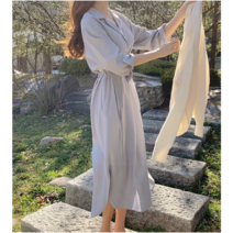 마이투투(TOO-TOO)셔츠원피스 브이넥 데일리아이템 무지원피스 롱기장 카라넥 여성원피스전문쇼핑몰
