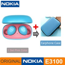노키아 E3100 TWS 헤드폰 Fone Auriculares 무선 블루투스 이어폰 HD 전화 400mAh 안드로이드 IOS 레드 오렌지 핑크 헤드셋, 규격 없음, E3100 Pink and Case