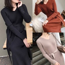 여성 봄 니트 허리끈 원피스 롱 치마 스커트 하객룩 출근룩 데일리룩