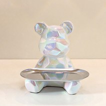 인테리어 소품 유광 폴리곤 세라믹 곰돌이 트레이 보관 장식 13, 화이트
