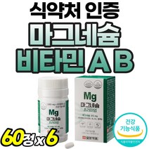 고함량 비타민B 마그네슴 마그네슘 할머니 마그내숨 여성 식약청 인증 남자 60대 비타비 활력 에너지 50대 마시는 영양제 식약처 인정 315mg 제약회사 비타민A 캡슐 근육 긴장, 60정, 6개