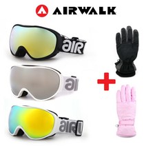 [에어워크] AW-4400 더블미러렌즈 보드 스키고글+스키장갑세트, 색상:블랙/실버미러+HIS120 블랙L