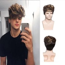 남성 엠자가발 남자커트가발 m자커버 정수리 앞머리 부분가발 남성용 짧은 곱슬 합성 가발 옴브레 그레이, 한개옵션1, 04 Blonde
