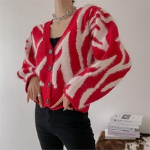 브이와이 여자 지브라 V넥 박시핏 FW 앙고라 가디건