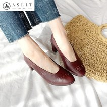 애슬릿 애슬릿 국내 생산 천연 양 가죽 미들 힐 펌프스