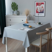 [제이지하우스] 부드러운 가죽 방수 식탁보 테이블보, 6인 (140cm x 220cm), 그레이