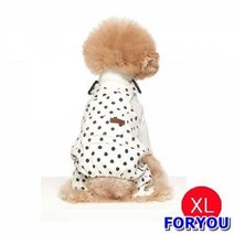 ForU184 강아지 땡땡이 나염 오버롤즈 화이트 XL 애견올인원 강아지옷 강아지올인원
