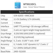 자동차 센스 자동차부품 witmotion wt901b ahrs mpu9250 10축 기압계+기울기 센서 가속도계+자이로스코프+각도+칼만 필터링 기능이 있는 자기계, wt901sdcl