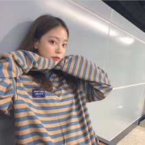 여성용 스트라이프 긴팔 티셔츠 루즈핏 맨투맨 학생 이너