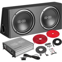 BELVA BPKG210v2 1000W 듀얼 10 차량 서브우퍼(포트 인클로저 모노블록 앰프 배선 키트 및 원격 베이스 노브 포함), Black